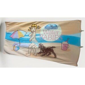 Coppertone Water Babies Beach Towel 28" x 55" Blue Tan Pool Swim Towel Dog READ